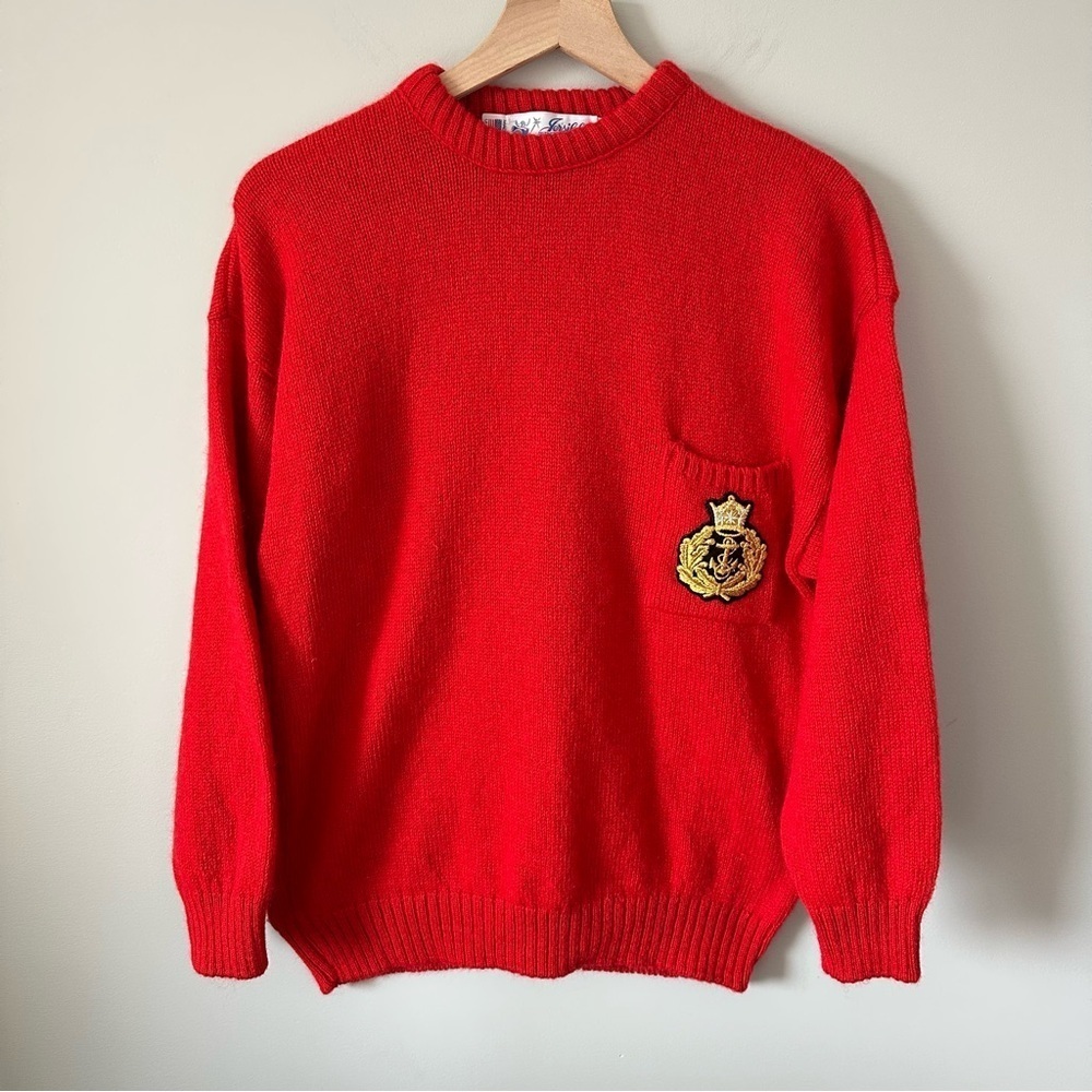 Vintage Jerslid Womens L Red Nautical Knit Sweater USA Made Wool Blend